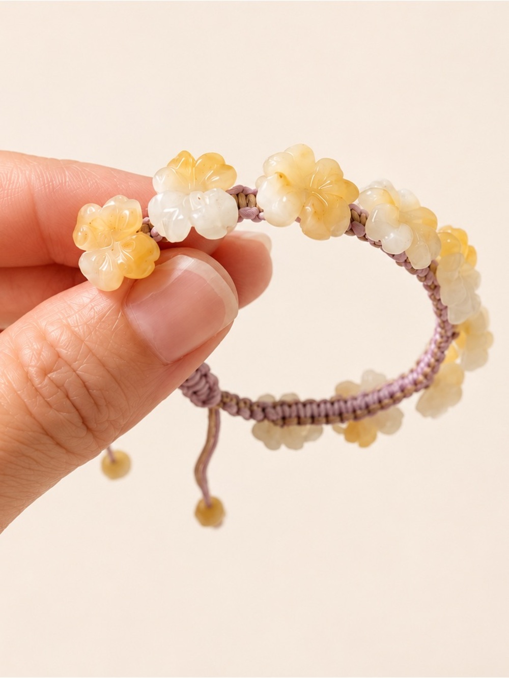 Carved Jade Floral Bracelet Hawaiian Flower Adjustable Boho Chic Y2K Coquette